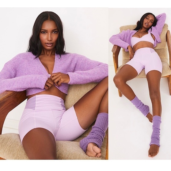 NWT FOR LOVE & LEMONS 90s Y2K Lilac Ballet Rib Knit Cropped Cardigan Sweater L - Picture 1 of 7